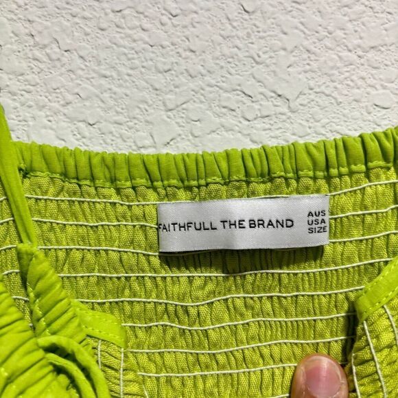 Faithfull The Brand Tergu Maxi Dress Mediu Green Poplin Smocked Adjustable Strap - Picture 9 of 13